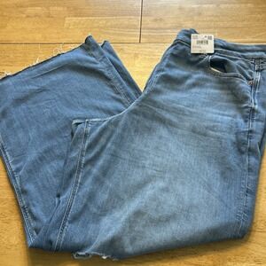 American Eagle Curvy Super High‎ Rise Baggy Wide Leg Jeans Slit Knee NWT Size 20